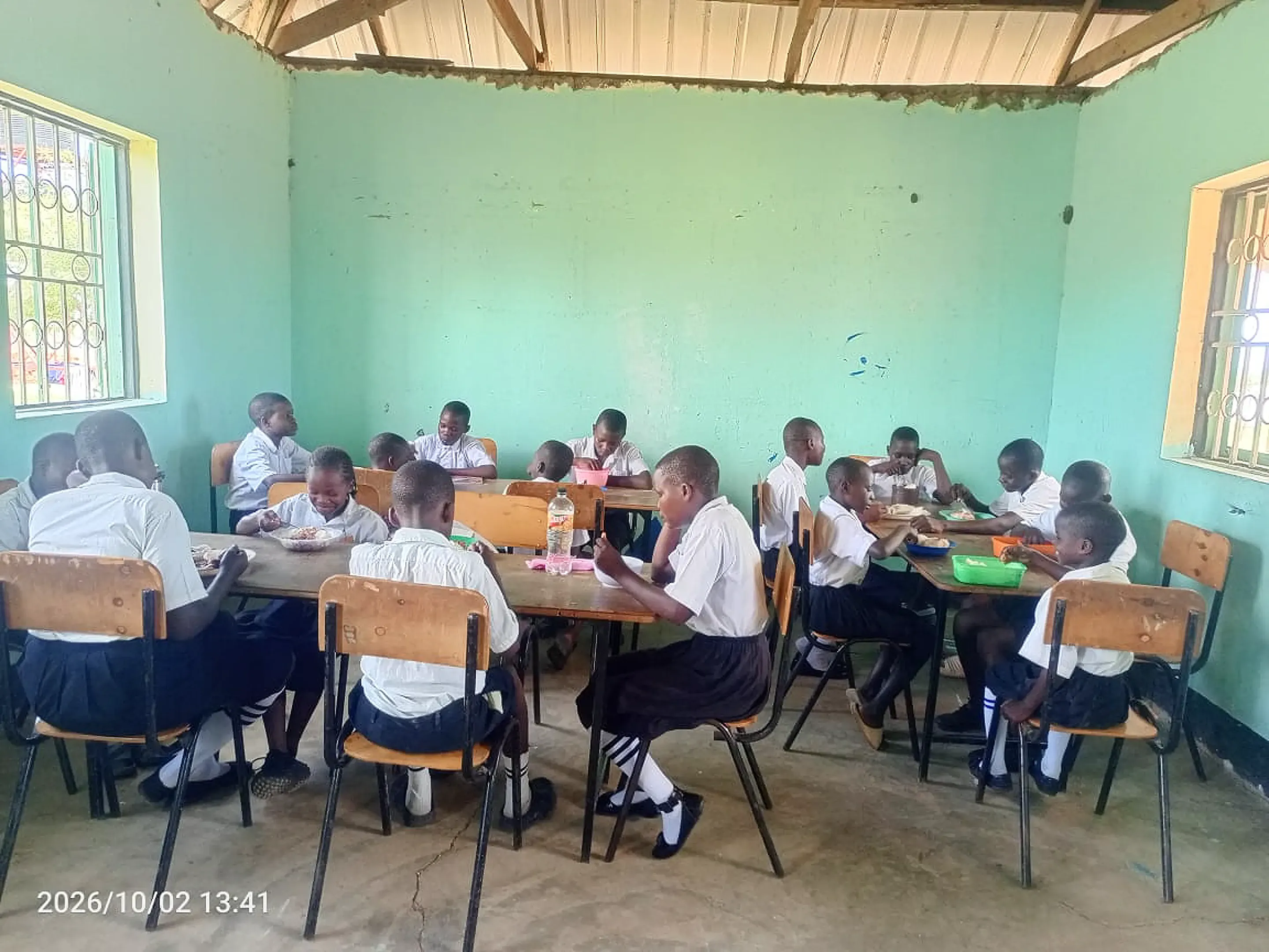 Pupils having a meal in the dining hall