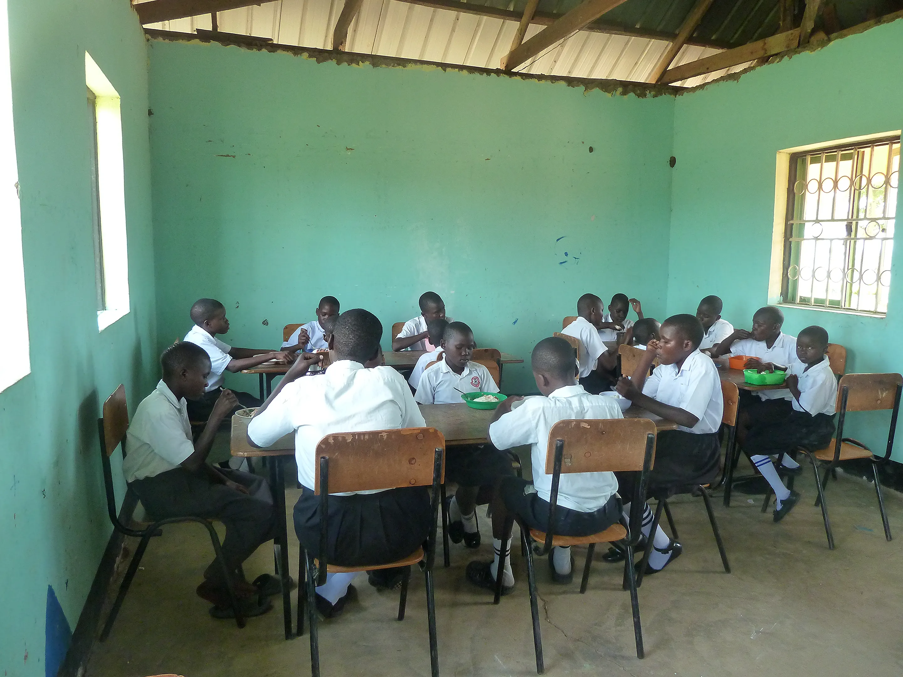 Pupils having a meal in the dining hall
